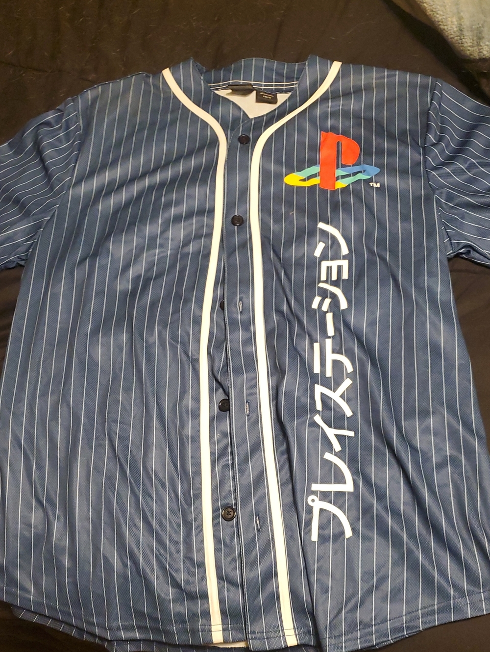 Sony PlayStation Navy Pinstripe Baseball Jersey with White Trim
